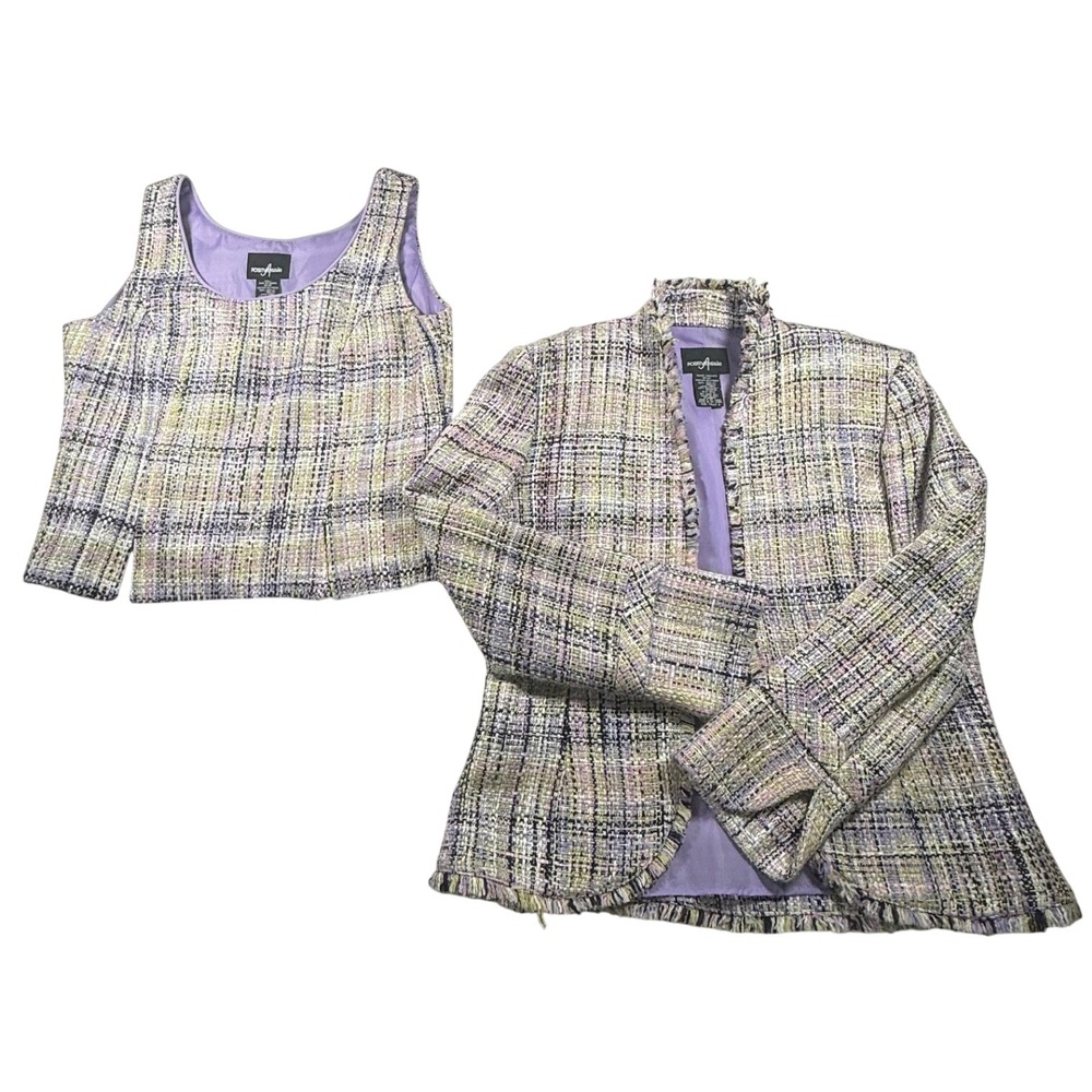 Positive Attitude Womens 8 Purple Pastel Tweed Jacket and Shell 2 Piece Set